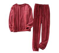 HAODAGE Pigiami da Uomo Set di Pigiama Caldi Spessi degli Uomini per Sleepwear Autunno Inverno Confortevole Morbido 2Pcs Homewear Set-W-Rosso-XL(70-82.5Kg)
