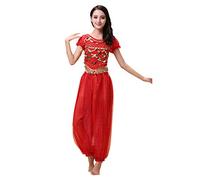 Haodasi - Costume da Danza del Ventre, da Donna, con Lanterna, Pantaloni Professionali Colore: Rosso S