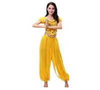 Haodasi - Costume da Danza del Ventre, da Donna, con Lanterna, Pantaloni Professionali Giallo. S