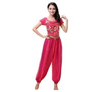 Haodasi - Costume da Danza del Ventre, da Donna, con Lanterna, Pantaloni Professionali Rosa Rossa L