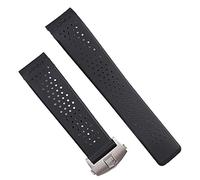 HAODEE Classico 22 24mm Gomma Orologio Nero Cinturino Per TAG Heuer CARRERA Uomini Silicone Nastro Da Polso Deplyment Clasp Logo On (colore: Con chiusura argento, Dimensioni: 22mm)