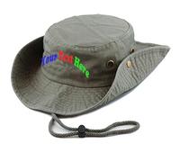 haoduanduan Cappello da pescatore a tesa larga con logo ricamato personalizzato personalizzato, cappello da pescatore vuoto per uomo e donna per safari militare spiaggia, Grigio e verde, M-3XL