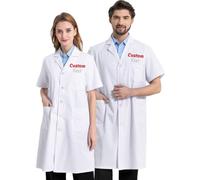 haoduanduan Cappotto da laboratorio bianco ricamato personalizzato per uomo donna con risvolti dentellati con chiusura a bottone e 3 tasche, Manica corta., 4XL(187-209LB)