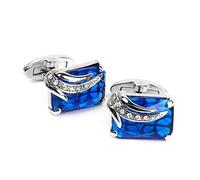 HAODUOO 1 Pair of Cufflinks Men's Rectangle Blue Crystal Cufflinks Shirt Cuff Links Wedding Party Groom Gift