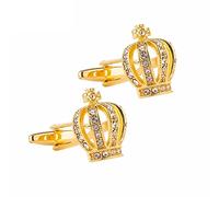 HAODUOO Jewelry Cufflinks Men's Shirt Cufflinks Golden Crown Crystal Rhinestone Men's Metal Cufflinks Fashion French Cufflinks