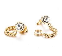 HAODUOO Jewelry Cufflinks Men's Shirt Cufflinks Round Crystal Cuff Studs Gold Plated Chain Chain Cuffs