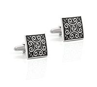 HAODUOO Jewelry Cufflinks Men's Shirt Cufflinks Square Vintage Roman Floral Silver Metal Cufflinks Men's French Cufflinks