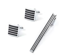 HAODUOO Jewelry Cufflinks Premium Silver Black Striped Cufflinks Tie Clip Set Metal Spot Paint Drip Oil Tie Clip Cufflinks