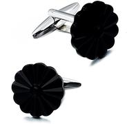 HAODUOO Mens Cufflinks Elegant Style Cuff Cufflinks Flower Cufflink Senamel White/Black/Navy Blue Men's French Dress/Shirt Jewelry Menry Box Cufflinks(Black)