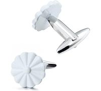 HAODUOO Mens Cufflinks Elegant Style Cuff Cufflinks Flower Cufflink Senamel White/Black/Navy Blue Men's French Dress/Shirt Jewelry Menry Box Cufflinks(White)