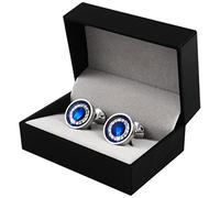 HAODUOO Mens French Shirt Cufflinks Crystals Cuff Buttons Round Blue Cuff Links Fashion Wedding Jewelry