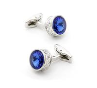 HAODUOO Men's Shirt Cufflinks Vintage French Light Luxury Inlaid Blue Crystal Round Silver Shirt Cuff Nails