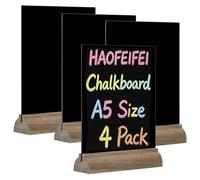 HAOFEIFEI 4 Pezzi A5 Lavagna Doppia Faccia Acrilico con Supporto Legno, Lavagna Nera Porta Menu A5 Bancone Ristorante, 3mm Compatibile Gesso Liquido e Standard per Caffè Trattoria Osteria Bar Negozio