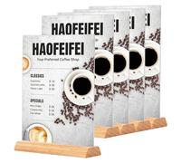 HAOFEIFEI Espositore Acrilico A4 con Piede in Legno Set di 5, Plexiglas Porta Menu Bifacciale, A4 Supporto da Tavolo a T per Ristorante Caffè Hotel Trattoria Osteria Bar, Formato Verticale
