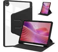 Haofun Custodia Compatibile con Samsung Galaxy Tab A8, Cover Protettiva Girevole a 360 Gradi con Supporto Pieghevole/Fessura per Penna, Pelle PU + Custodia in Acrilico Trasparente, Nero