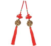 Haofy 2 Monete Cinesi della Fortuna e Ciondolo con Nodo, Monete Antiche Elettrolitiche da Appendere, della Fortuna Portatili in Ottone con Nappa Rossa, per prosperità e Buona