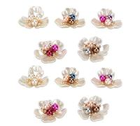 Haofy 20 Decorazioni per Fiori Piatti con Perle Finte 38 Mm per Decorazioni di Abbigliamento, Gioielli Artigianali con Disegni a 3 e 5 Foglie, Adatte per Cucire o Incollare per Progetti Fai da Te,