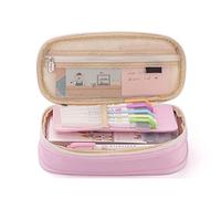 Haofy Astuccio Grande per Studenti Dal Design Professionale, Carino e Multifunzionale, Materiale in Tela, Rosa Beige, Ideale per il Materiale Scolastico