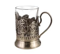 Haofy Bicchiere da tè, Bicchiere da tè Russo con Supporto in Metallo Isolamento Termico e Antiscottatura Decorativo Facile da Pulire per Set Regalo o Amanti del caffè Matrimonio C (Q0083)