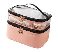 Haofy Borsa per Trucco a Doppio Strato con Manico, Custodia per Cosmetici da Viaggio in PVC, 9,1 X 2,8 X 6,3 Pollici (PINK)