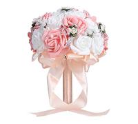 Haofy Bouquet da sposa per matrimonio, fiore artificiale rosa peonia artificiale, sposa damigella d'onore con decorazione floreale forniture di nozze bouquet da sposa(Rosa)