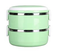 Haofy Box da Pranzo in Acciaio Inossidabile Termico Impilabile Contenitore di Cibo Rotondo Isolato per la Scuola di Casa All'aperto (2 livelli 304 Modello ispessito (verde nordico))