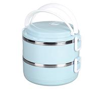 Haofy Box da Pranzo in Acciaio Inossidabile Termico Impilabile Contenitore di Cibo Rotondo Isolato per la Scuola di Casa All'aperto (2 livelli 304 Modello ispessito (blu nordico))