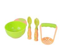 Haofy Ciotola per Schiacciapappe, Materiale in Polipropilene, Design Facile da Impugnare, Cucchiai e Forchetta Inclusi, Ideale per Neonati e Neonati (Modello in colori misti verde arancio)