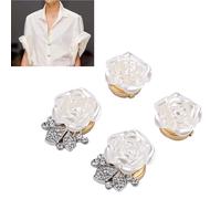 Haofy Copribottoni 4 Pezzi Rosa Bianca Elegante Staccabile con a Forma di Fiore per Decorazioni Artigianali per Cucito, Abbigliamento, Uomo e Donna