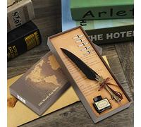 Haofy Europeanism Vintage Quill Feather Dip Pen Set, con 5 Pennini e Bottiglia di Inchiostro, Penne di Calligrafia Leggera Ed Elegante per la Scrittura, Kit Che Scrive Inchiostro, Miglior per la