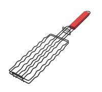 Haofy Griglia per Hot Dog in Ferro a 6 Slot per Barbecue, Strumento per Grigliare Salsicce Pesanti con Manico in Legno per Barbecue da Cortile, Campeggio, Feste Tailgating (Black)