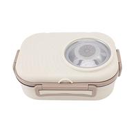 Haofy Lunch Box Contenitore per il Pranzo a Doppio Strato da 1450 Ml con Interno in Acciaio Inossidabile 304 e Ciotola per Zuppa, Posate Incluse, Design Resistente Alle Perdite per Ufficio (Beige)