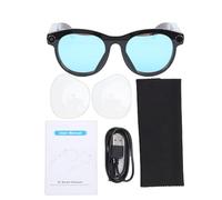 Haofy Occhiali Intelligenti con Fotocamera 2MP, Occhiali Wireless con Traduzione e Musica e Chiamate LED, for Viaggi e Uso Quotidiano (Montatura nera con lenti trasparenti e blu)