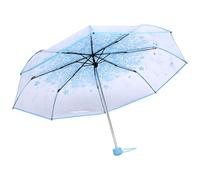 Haofy Ombrello Pieghevole Trasparente Ombrello da Viaggio con Fiori di Ciliegio Trasparente da 93 Cm, da Pioggia Antivento con Apertura Manuale Leggera per Donne Pendolari (BLUE)