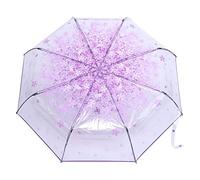 Haofy Ombrello Pieghevole Trasparente Ombrello da Viaggio con Fiori di Ciliegio Trasparente da 93 Cm, da Pioggia Antivento con Apertura Manuale Leggera per Donne Pendolari (viola chiaro)