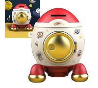 Haofy Salvadanaio a Razzo per Avventure Spaziali, Salvadanaio in Plastica con Coperchio Sicuro, Portamonete Educativo per Bambini, per l'arredamento della Camera (Romantico oro rosa)