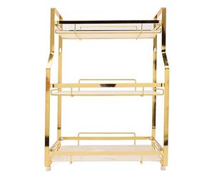 Haofy Scaffale Portaoggetti per Bagno, Organizer Angolare a Parete Scaffale per Bagno Scaffale per Bagno per Soggiorno Camera da Letto Cucina Bianco e Oro (3 Livelli)