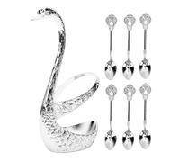 Haofy Set di 6 Cucchiaini da caffè in Metallo con Supporto Base a Forma di Cigno, Cucchiai da Dessert per la, la Stazione del caffè, il Bar, per le Feste, da Tavolo (SILVER)
