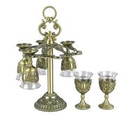 Haofy Set di Calici Cinesi retrò in Lega di Zinco e Vetro per Bar per Feste - Calici da Vino Vintage con Motivo Floreale in Rilievo 6 Pezzi (Bronzo)