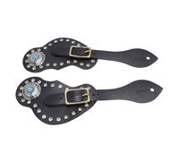 Haofy Set di Cinturini per Speroni con Strass Regolabili per Cowboy, Supporto per Speroni in Pelle Artificiale per Un Maggiore Piacere di Guida (Black)