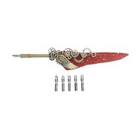 Haofy Set di Penne D'oca con 5 Pennini di Ricambio Steampunk Mechanical Gear Feather Pen per Firme Calligrafiche Vino Rosso Oro