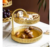 Haofy Vassoio per Pasticceria a Forma di Cuore Espositore per Dessert in Rame e Oro a Doppio Strato con Design a Due Livelli per Matrimoni, Anniversari, Feste di San (Foglia)