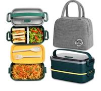 Haoh Lunch Box Kit, 1600ml Ermetico Porta Pranzo con Borsa Termica, Schiscetta Pranzo Microonde Contenitore Pranzo per Adulti Ufficio Picnic Scuola Bambini(Verde)