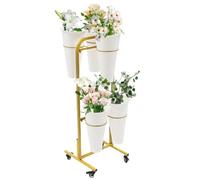 haohang Carrello portafiori a 2 Ripiani con 6 secchi e Ruote, Supporto Mobile per Piante con Portata di 25 kg, espositore per fioristi, per Interni ed Esterni, Giardino, Patio, Balcone(White)