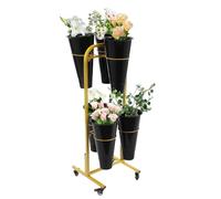 haohang Carrello portafiori a 2 Ripiani con 6 secchi e Ruote, Supporto Mobile per Piante con Portata di 25 kg, espositore per fioristi, per Interni ed Esterni, Giardino, Patio, Balcone(Black)