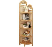 haohang Scaffale angolare in Rattan a 5 Ripiani - Libreria autoportante in bambù e Legno, Supporto per Piante salvaspazio e scaffale portaoggetti per Soggiorno, Camera da Letto, Balcone