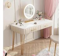 HaoJieHan Toeletta con Luci LED 3 tonalità con Luminosità Regolabile, 2 Cassetti, 2 Portaoggetti Piccoli, Postazione Trucco, Idea Regalo D,75X80X40CM