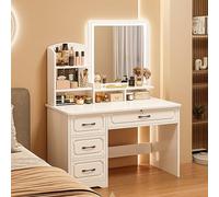 HaoJieHan Toeletta da Trucco con Luci LED, Luminosità Regolabile, Tavolo da Trucco Moderno con Specchio, Consolle Trucco con 4 Cassetti, Postazione Trucco, Moderno B,137x80x40cm