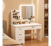 HaoJieHan Toeletta da Trucco con Sgabello E Specchio LED, Luci LED Luminosità Regolabile, Postazione Trucco con Specchio, Toletta con Cassetti E Sedia B,No Stool