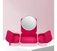 HAOKKV Specchio da Viaggio con Borsa per Il Trucco Intelligente A LED con Luce, Specchio da Trucco Portatile con Diametro di 18.5cm, Controllo Touch Screen(Pink)